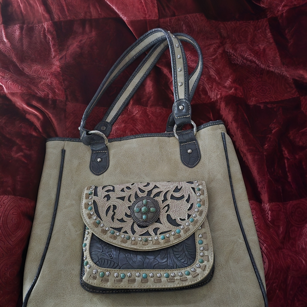 Montana West Cream and Black Shoulder Bag with Elegant Cutout Design
